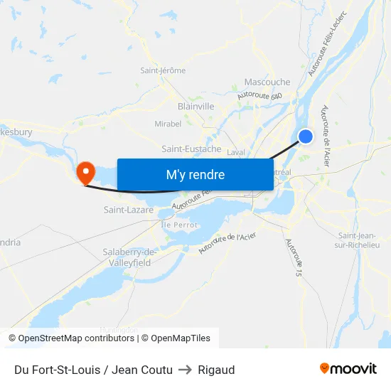 Du Fort-St-Louis / Jean Coutu to Rigaud map