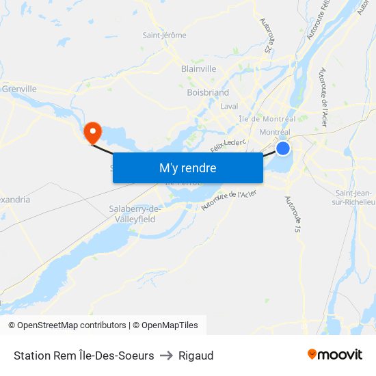 Station Rem Île-Des-Soeurs to Rigaud map