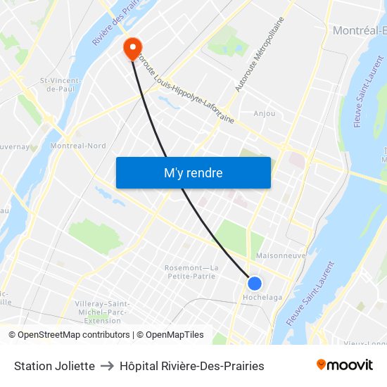 Station Joliette to Hôpital Rivière-Des-Prairies map