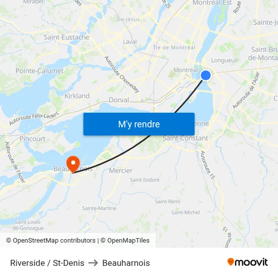 Riverside / St-Denis to Beauharnois map