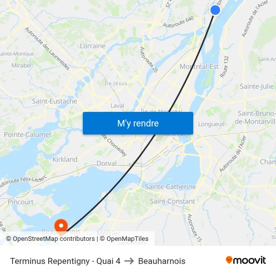 Terminus Repentigny - Quai 4 to Beauharnois map