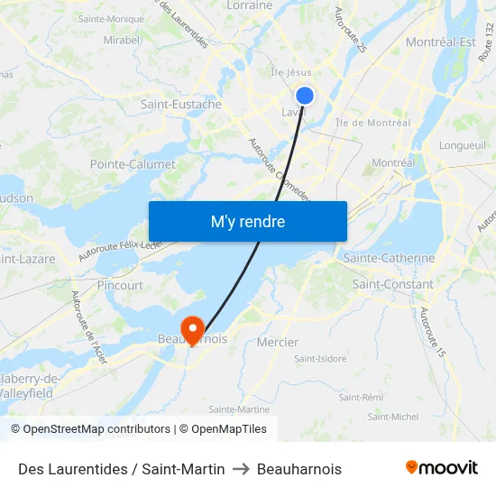 Des Laurentides / Saint-Martin to Beauharnois map
