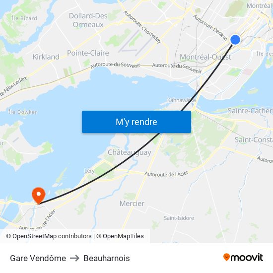 Gare Vendôme to Beauharnois map