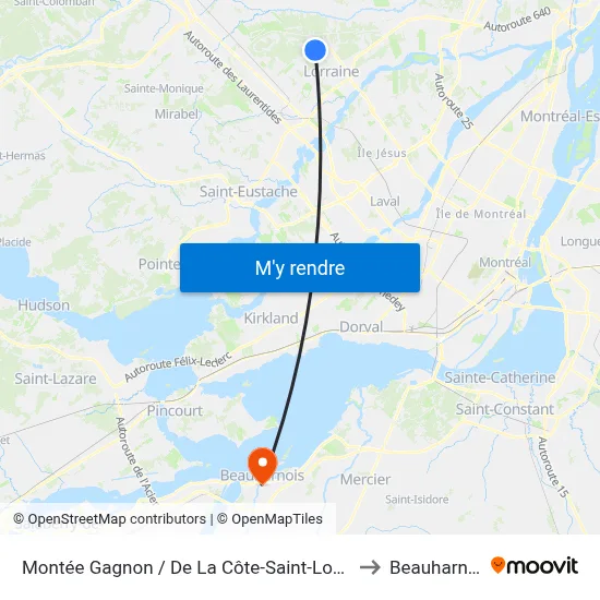 Montée Gagnon / De La Côte-Saint-Louis Est to Beauharnois map