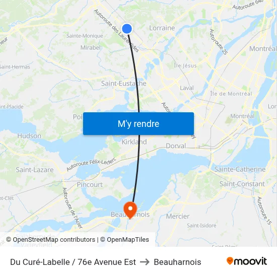 Du Curé-Labelle / 76e Avenue Est to Beauharnois map