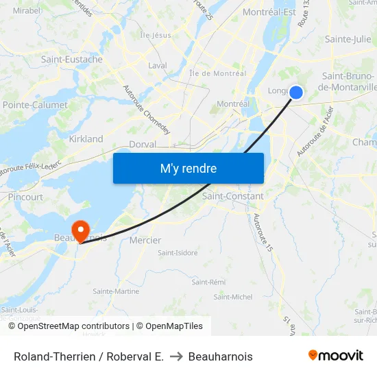 Roland-Therrien / Roberval E. to Beauharnois map