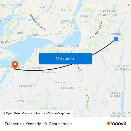 Fréchette / Kennedy to Beauharnois map