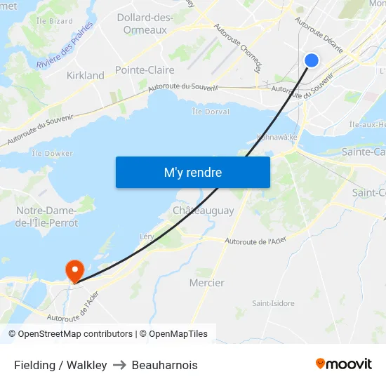 Fielding / Walkley to Beauharnois map