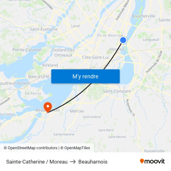 Sainte-Catherine / Moreau to Beauharnois map