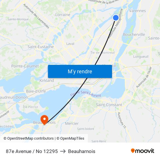 87e Avenue / No 12295 to Beauharnois map