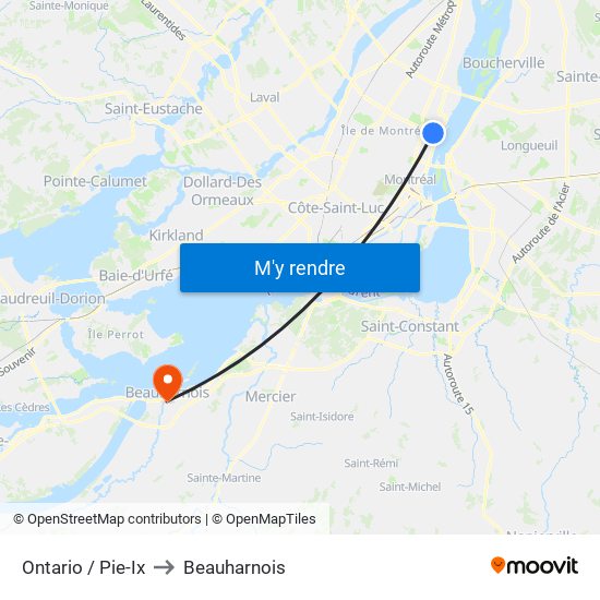 Ontario / Pie-Ix to Beauharnois map