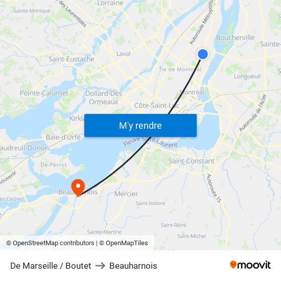 De Marseille / Boutet to Beauharnois map