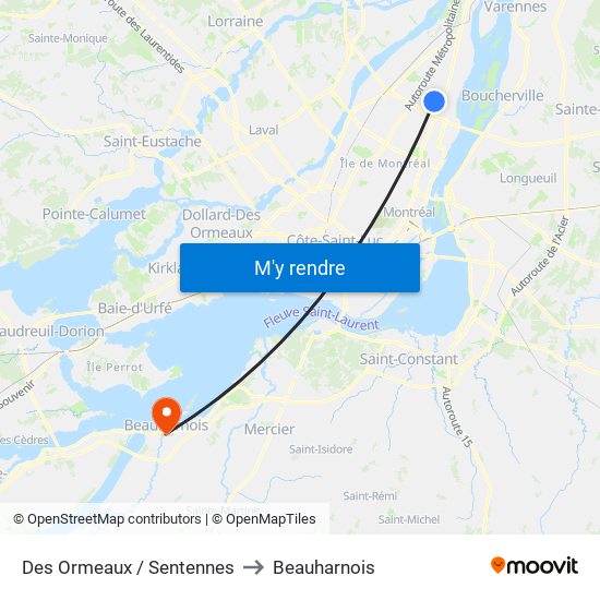 Des Ormeaux / Sentennes to Beauharnois map