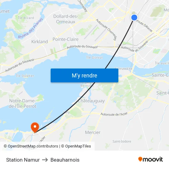 Station Namur to Beauharnois map