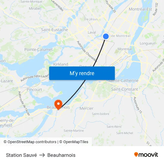 Station Sauvé to Beauharnois map