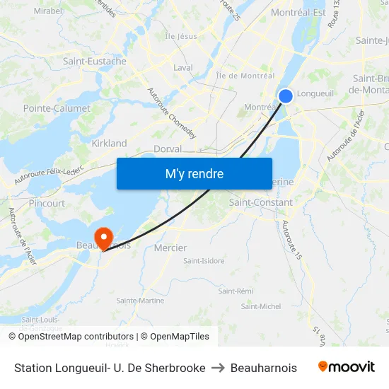 Station Longueuil- U. De Sherbrooke to Beauharnois map
