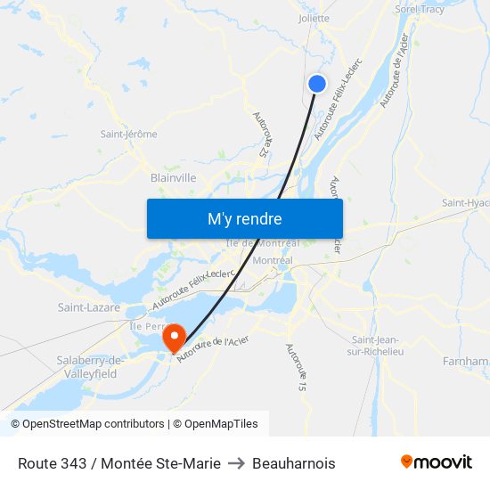 Route 343 / Montée Ste-Marie to Beauharnois map