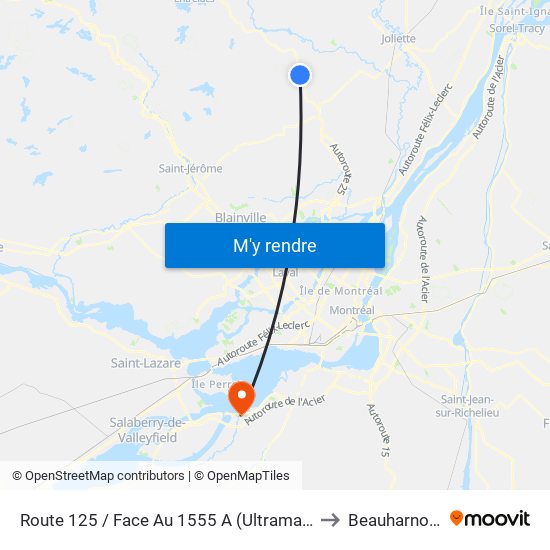 Route 125 / Face Au 1555 A (Ultramar) to Beauharnois map