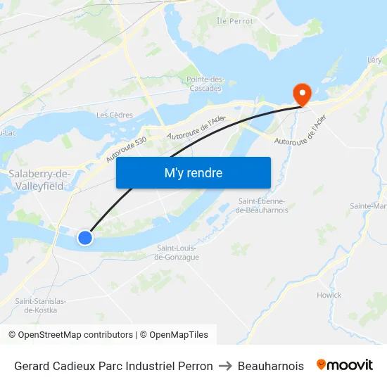 Gerard Cadieux Parc Industriel Perron to Beauharnois map