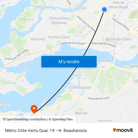 Métro Côte-Vertu Quai: 19 to Beauharnois map