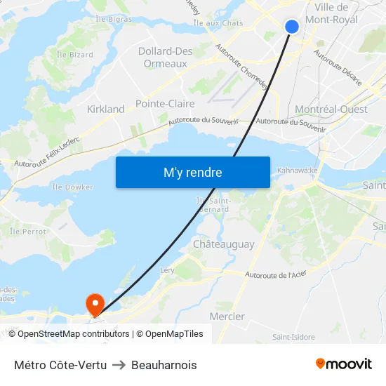 Métro Côte-Vertu to Beauharnois map