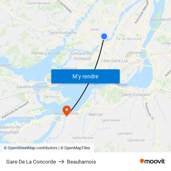 Gare De La Concorde to Beauharnois map