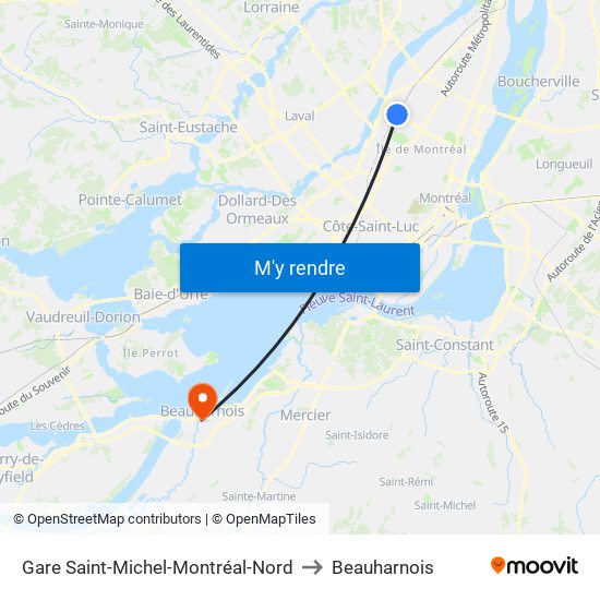 Gare Saint-Michel-Montréal-Nord to Beauharnois map