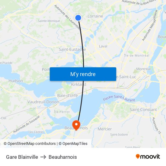 Gare Blainville to Beauharnois map