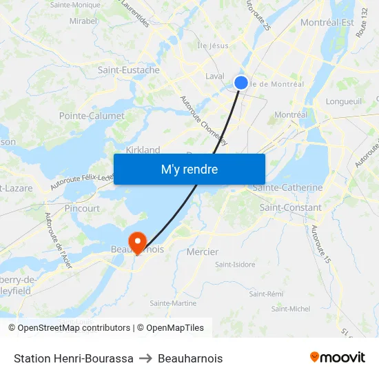 Station Henri-Bourassa to Beauharnois map