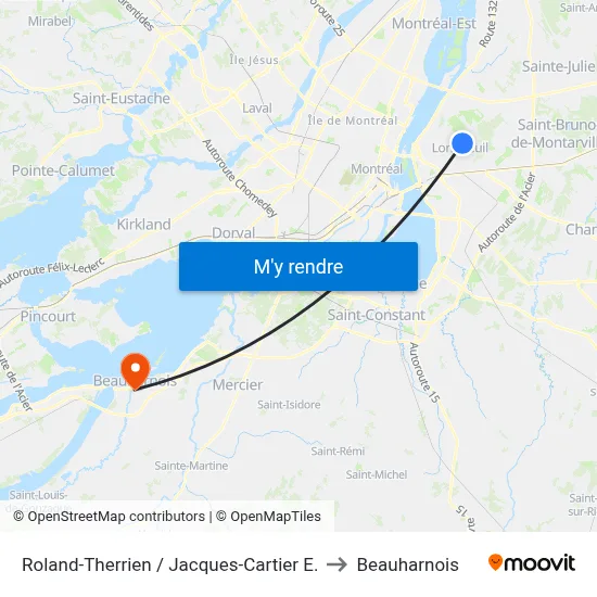 Roland-Therrien / Jacques-Cartier E. to Beauharnois map