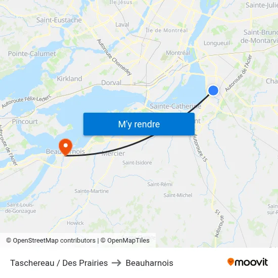 Taschereau / Des Prairies to Beauharnois map