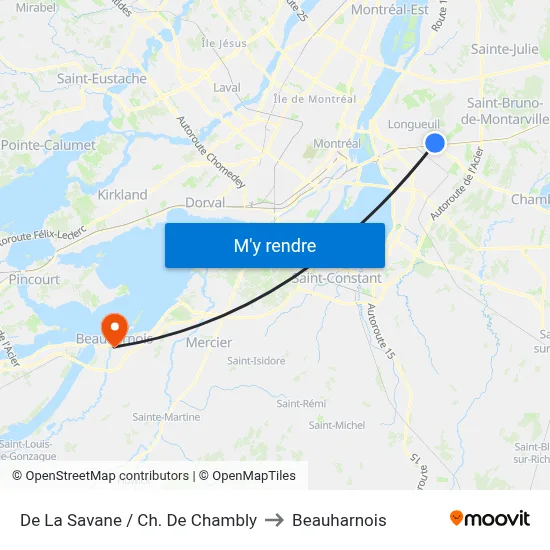 De La Savane / Ch. De Chambly to Beauharnois map