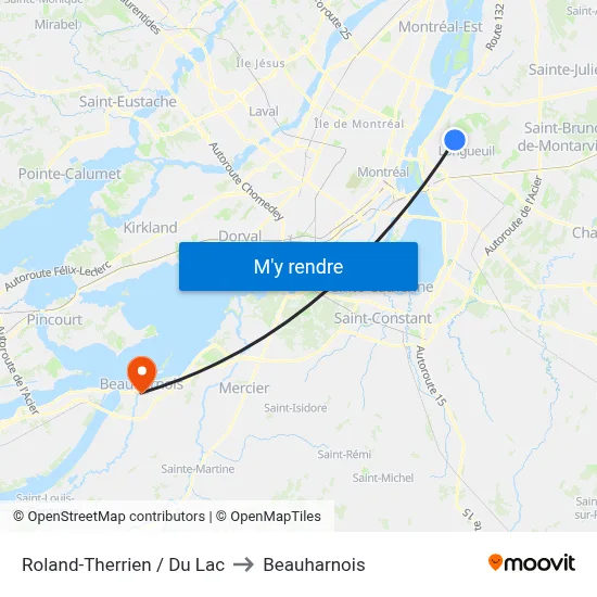 Roland-Therrien / Du Lac to Beauharnois map