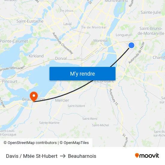 Davis / Mtée St-Hubert to Beauharnois map