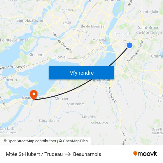 Mtée St-Hubert / Trudeau to Beauharnois map