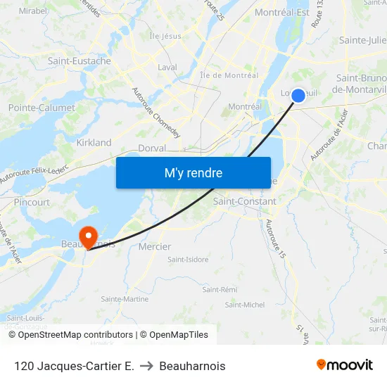 120 Jacques-Cartier E. to Beauharnois map