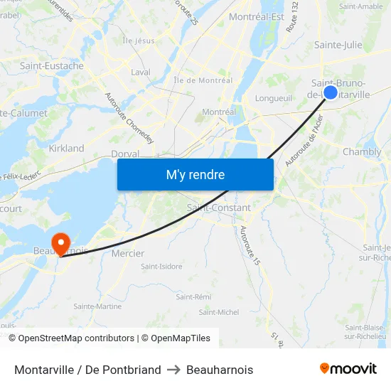 Montarville / De Pontbriand to Beauharnois map