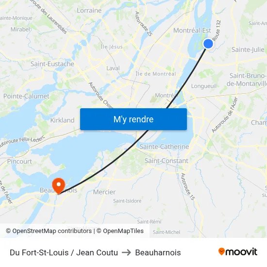 Du Fort-St-Louis / Jean Coutu to Beauharnois map
