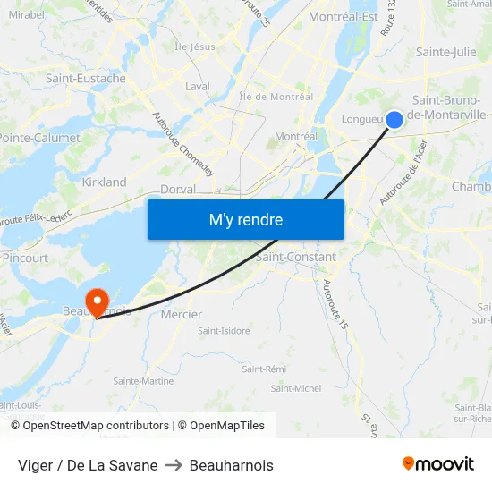 Viger / De La Savane to Beauharnois map