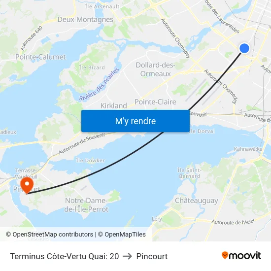 Terminus Côte-Vertu Quai: 20 to Pincourt map