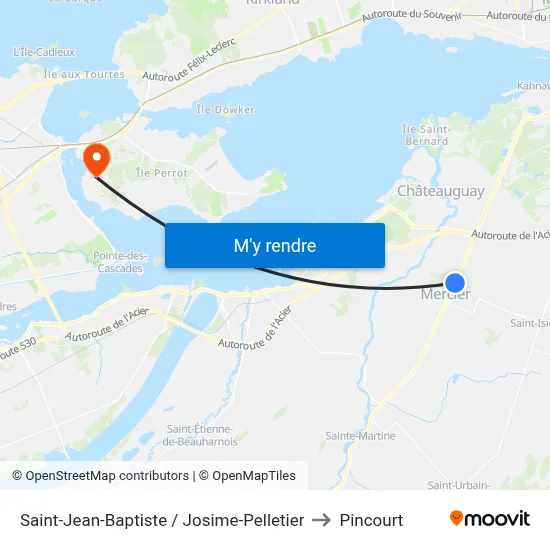 Saint-Jean-Baptiste / Josime-Pelletier to Pincourt map