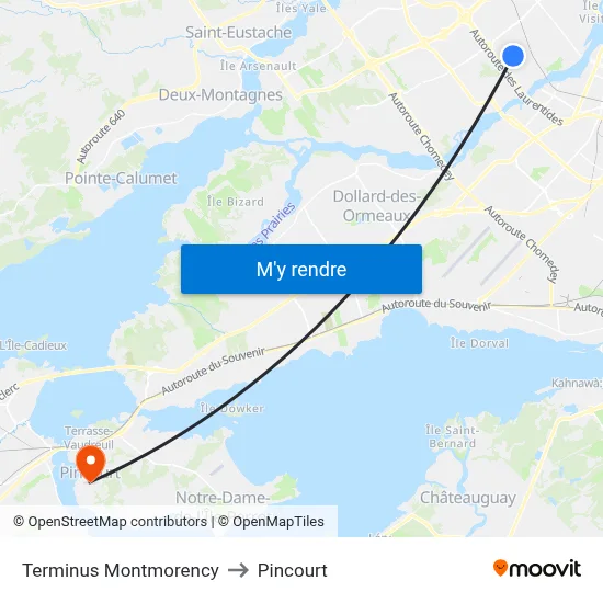 Terminus Montmorency to Pincourt map