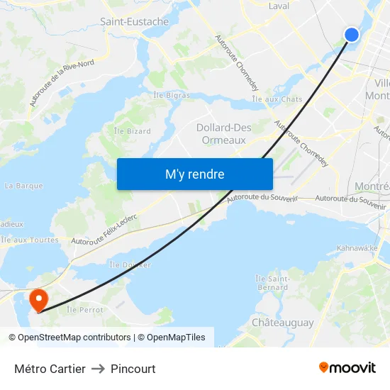 Métro Cartier to Pincourt map