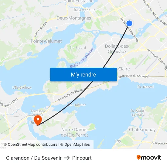 Clarendon / Du Souvenir to Pincourt map