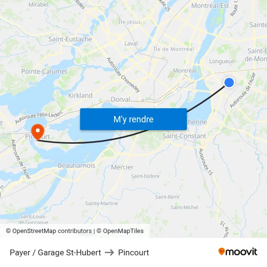 Payer / Garage St-Hubert to Pincourt map