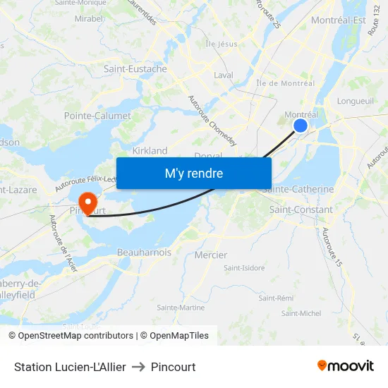 Station Lucien-L'Allier to Pincourt map