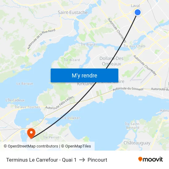 Terminus Le Carrefour - Quai 1 to Pincourt map