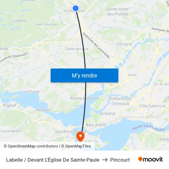 Labelle / Devant L'Église De Sainte-Paule to Pincourt map