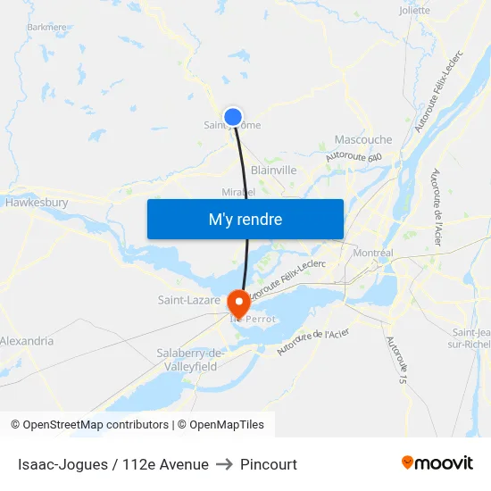 Isaac-Jogues / 112e Avenue to Pincourt map
