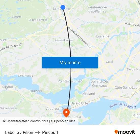 Labelle / Filion to Pincourt map